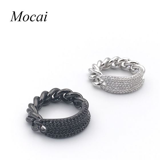 Fashion Thick Chain Steam Punk Ring Brand Designer Micro Pave Zircon Black White Cool Rings Fashion Women Jewelry ZK20