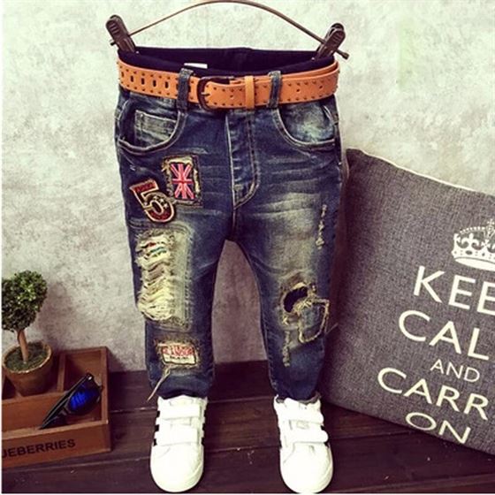 Boys Jeans Pants Long-Trousers Cartoon-Holes Fashion Children's New Autumn And Spring