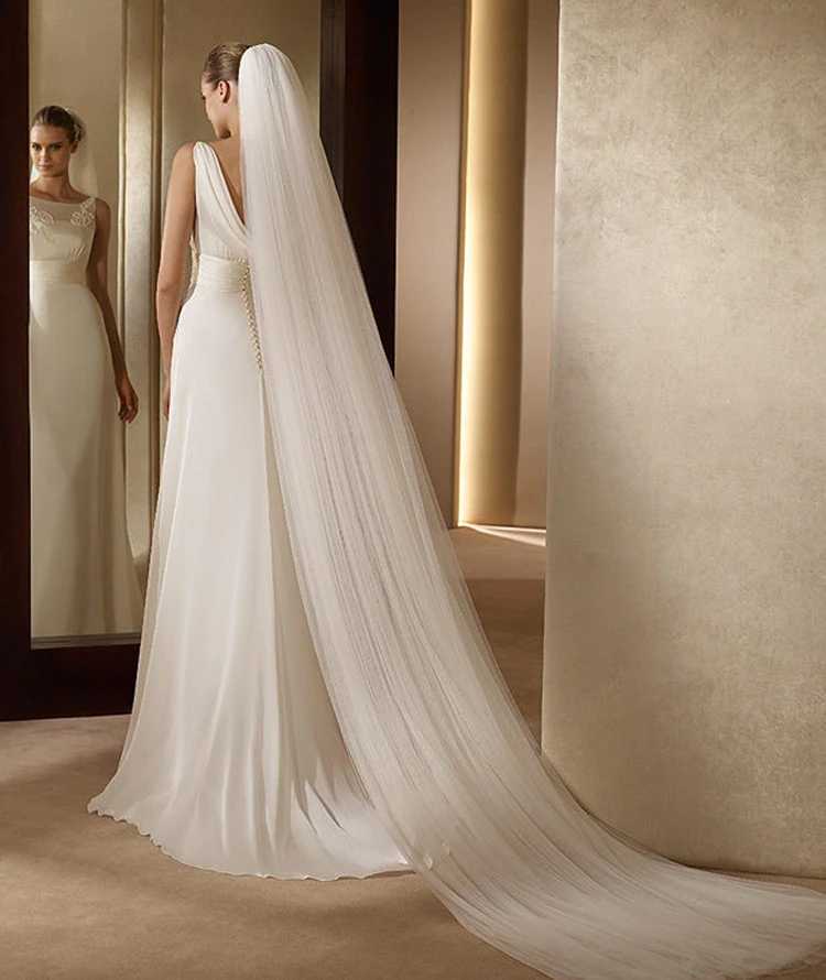 NZUK Bridal-Veil Comb White Ivory Hot-Sale 3-Meters 2-Layer with Elegant Simple