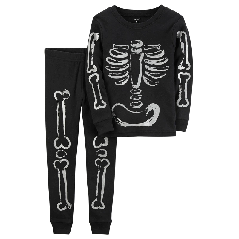 Skeleton-Pajamas-Set Pants T-Shirt Clothing Skulling Cosplay Anime Black Baby-Boys-Girls