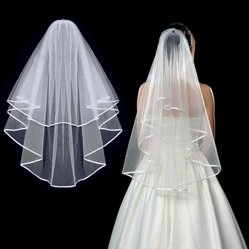 Bridal-Veil Bride-Accessories Tulle Wedding Comb Ribbon-Edge White-Color Two-Layers Cheap