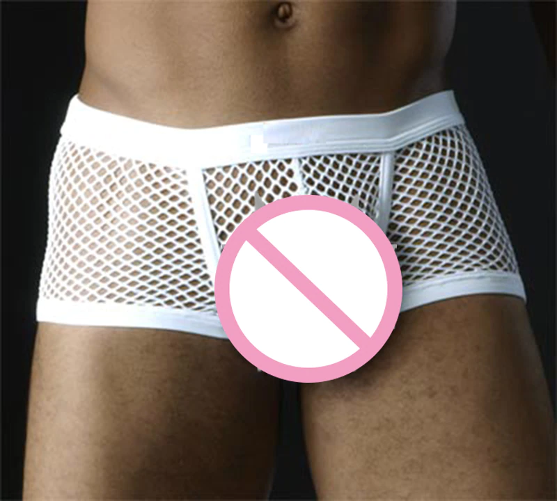 Shorts Transparent Lingerie Trunk Underpants Mesh Mens Boxers Erotic Low-Rise Sexy Black