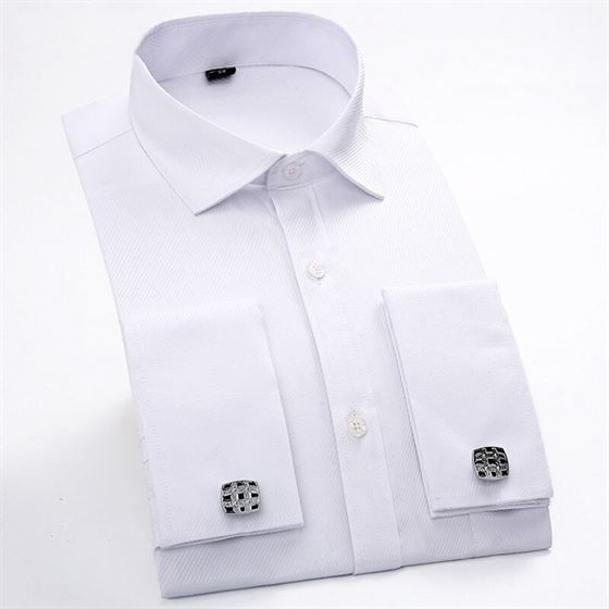 Shirts Long-Sleeves Business-Dress White XL Blue M's French Twill Cufflinks Asian-Size