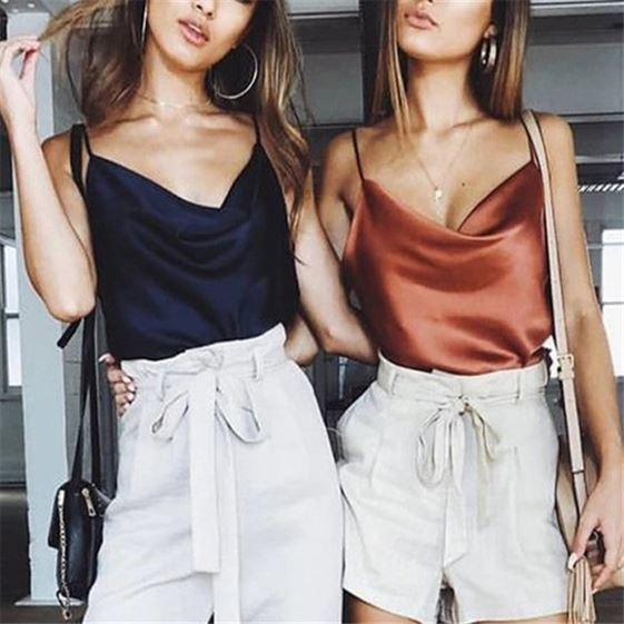 Vest Women Strap Tank-Tops Camis Satin Thin Chiffon Wild Female Summer Sexy Sleeveless