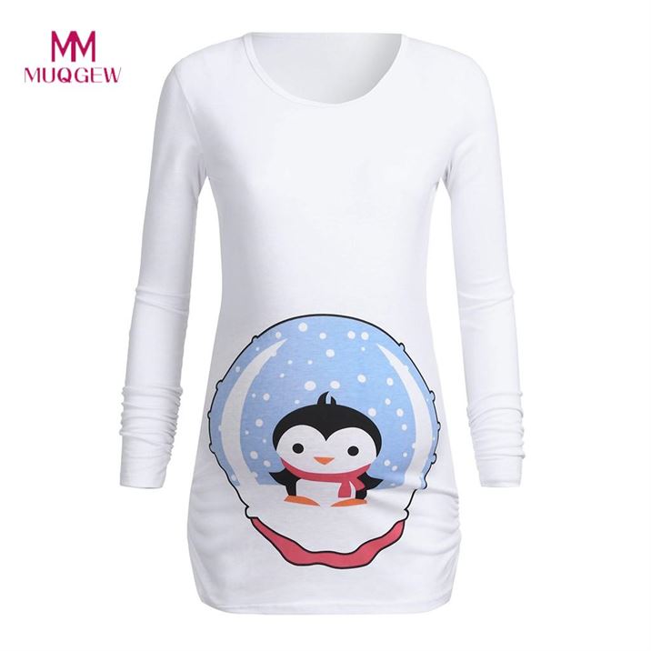 Womens Clothing Tops Pregnancy-T-Shirt-Clothes Penguin Long-Sleeves Pergnancy Cartoon