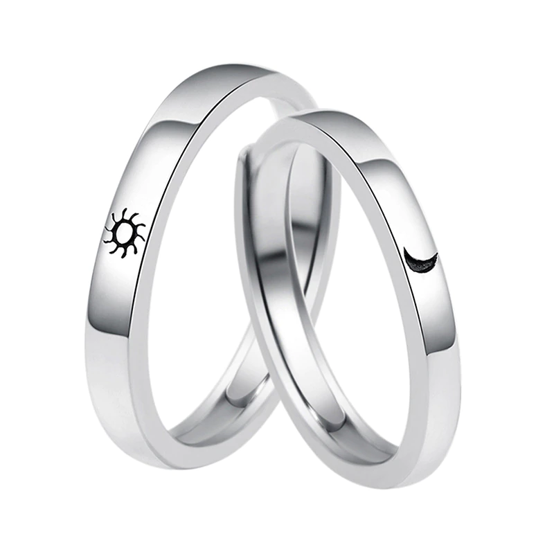 Zinc alloy Lovers Couple Rings Silver Sun moon Wedding Promise Ring For Women Men Engagement