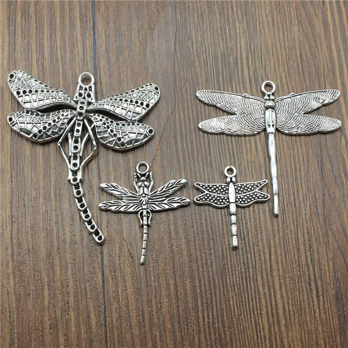 Silver-Color Charms Dragonfly Jewelry Findings Antique for Making Diy 6pcs/Lot