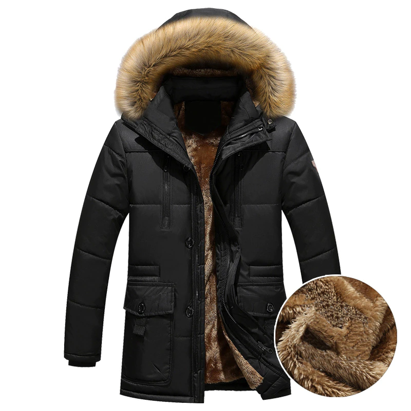 Coat Jacket Fur Hood Winter Parka Military-Cargo Mens Warm Fleece Thick ABZ109 Medium-Long