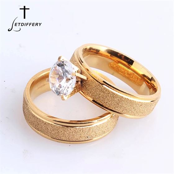 Letdiffery Wedding-Rings Couple Cubic-Zircon Women Jewelry Romantic Stainless-Steel Gold Titanium