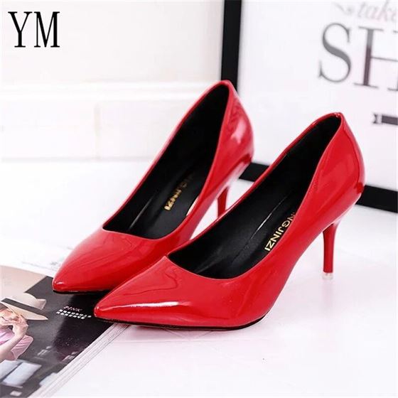 Women Shoes Pumps Dress Boat Pointed-Toe High-Heels Patent Hot-Selling Shadow 8CM Red