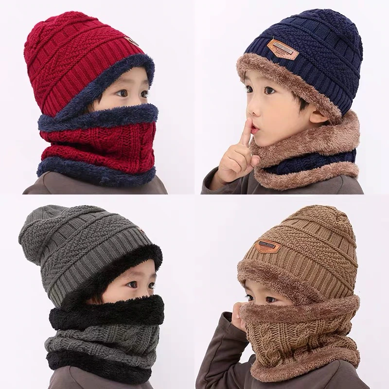 Children's hat wool and fleece baby autumn and winter ear protection warm hat scarf two sets of men and girls scarf fashion