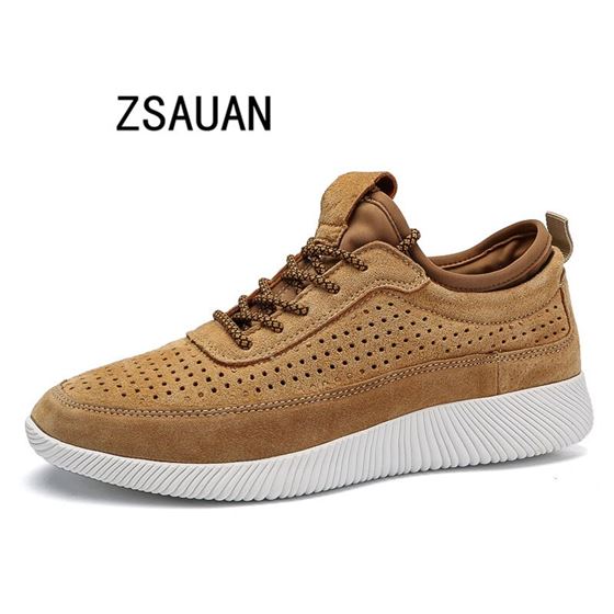 ZSAUAN Casual Shoes Sneakers Lace-Up Men Loafers Hollow-Out Air Summer Soft Trend Genuine-Pig