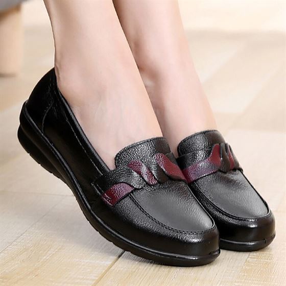 Shoes Belt-Decoration Superstar Big-Size Genuine-Leather Women Round-Toe Slip-On Spring/autumn