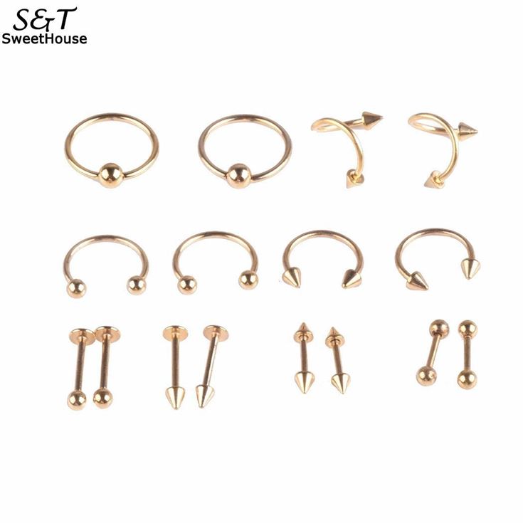 Jewelry Studs Nose-Ring Body-Piercing Stainless Party 16pcs Ball Hook-Steel Casual