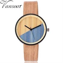 Vansvar Wood-Watch Clock Imitation Vintage Women Luxury Simple Quartz Hot