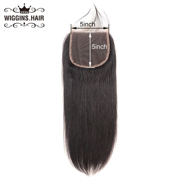 Wiggins Lace Closure Hair Straight Free-Part Natural-Color Brazilian 5X5 with Baby Swiss