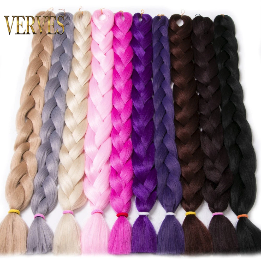 VERVES Jumbo Braid Hair-Extensions Crochet Braiding-Hair-One-Piece Synthetic Pure-Color