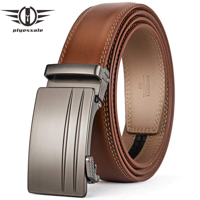 Plyesxale Belts for Brown Elegant Luxe Marque Genuine-Cow-Leather Ceinture Formal Men