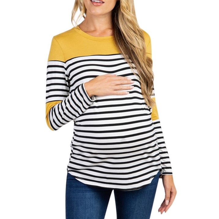 T-Shirt Splicing Maternity-Blouse Long-Sleeve Plus-Size Pregnancy Women Stripe New-Brand