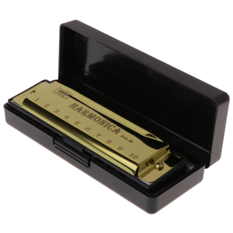 10 Holes Key of C Blues Harmonica Musical Instrument Educational Toy with Case