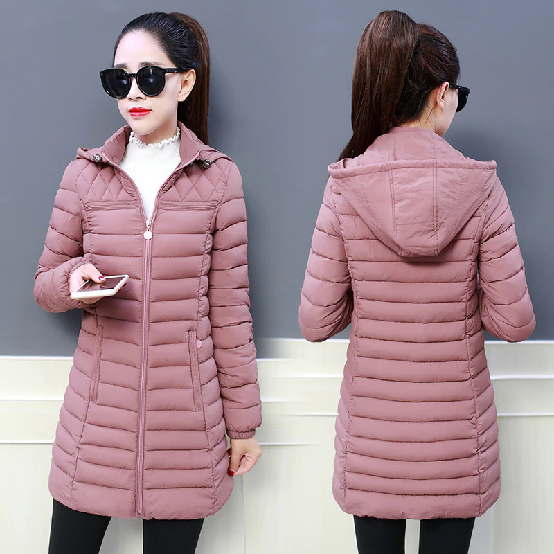 Warm Coat Padded Basic-Jacket Hooded Female Candy-Color Plus-Size Winter Cotton Medium-Long