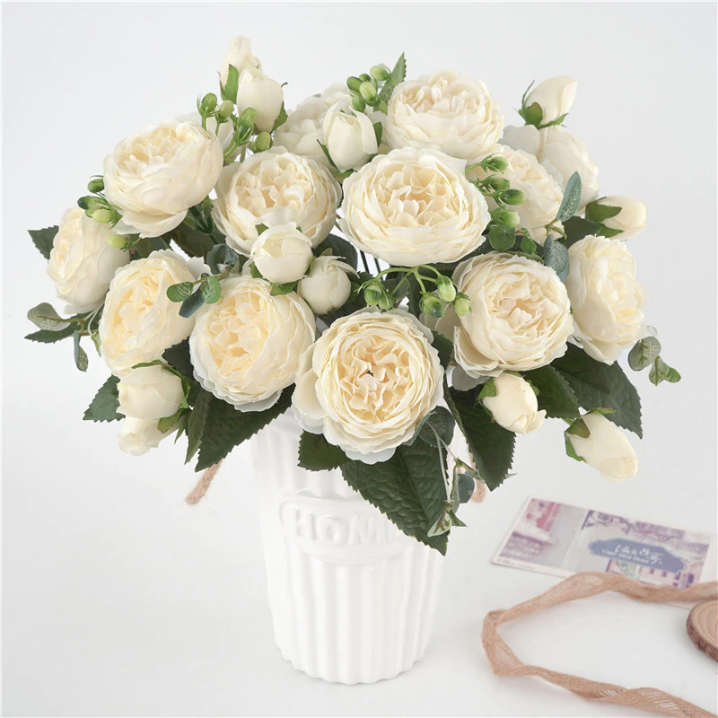 Silk Peonies Bouquet Rose-Flower Home-Decoration 5-Big-Heads  Wedding 4-Bud