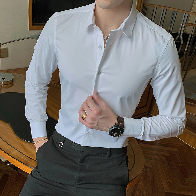 Dress Shirt Slim-Fit Business Long-Sleeve Social Casual Black White Male 5XL Cotton New-Fashion