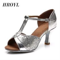 Dance-Shoes Heeled Ballroom Latin Brown Tango Gold Silver Women's Black Girls Wholesale