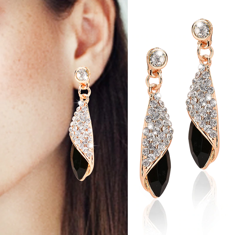 Fashion Earrings Crystal Wedding-Pierced Women 4-Colors 1-Pair Girls