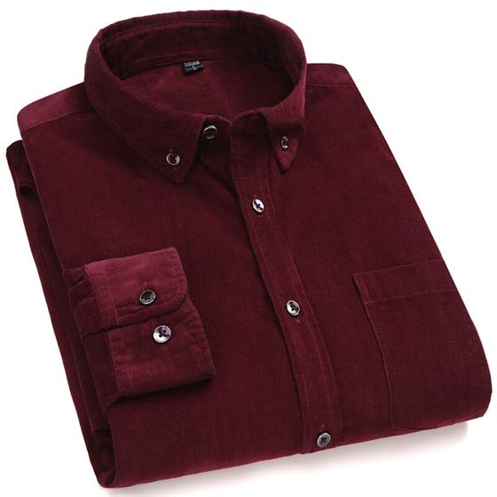 Casual-Shirts Regular-Fit Button-Collar Business Long-Sleeve Warm Corduroy Cotton New-Arrival