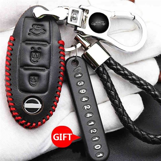 Leather man key case For Nissan Tidda Livida X-Trail T31 T32 Qashqai March Juke Pathfinder Note GTR Keychain Ring Holder