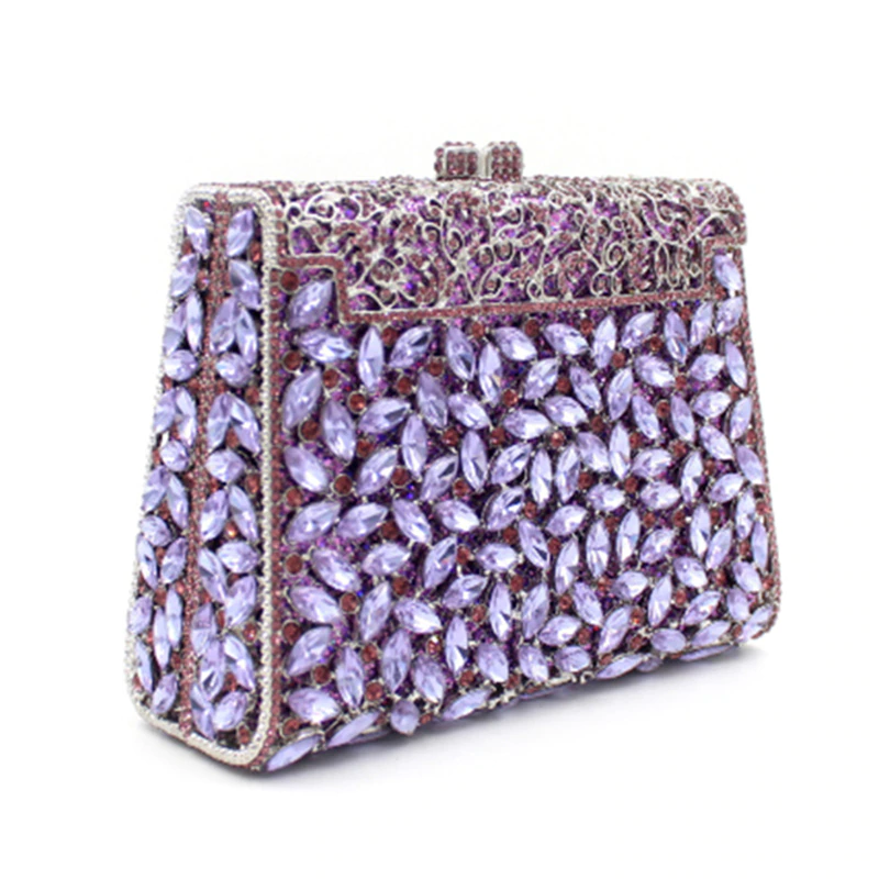 Party Purse Handbags Evening-Clutch-Bags Rhinestones Crystal Purple Women's Ladies Luxury