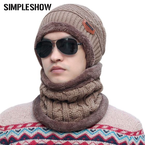 Scarf-Set Outdoor-Accessories Winter Hats Male Solid Men 2-Pieces Warm-Cap Knitting Hot-Sell