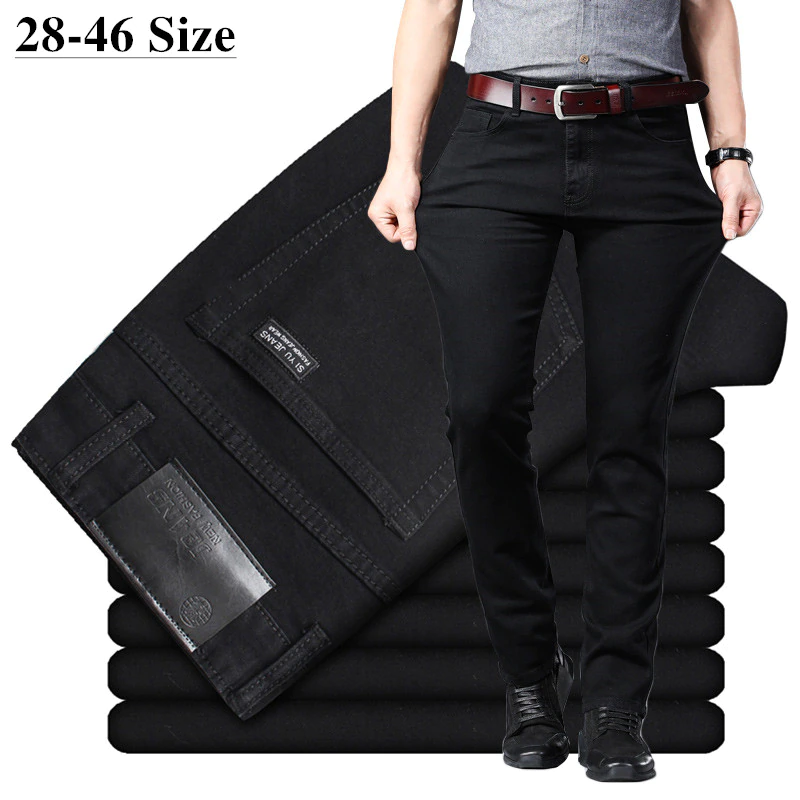 Black Jeans Pants Trousers Slim-Fit Classic Elastic Male Men's Plus-Size Casual Denim