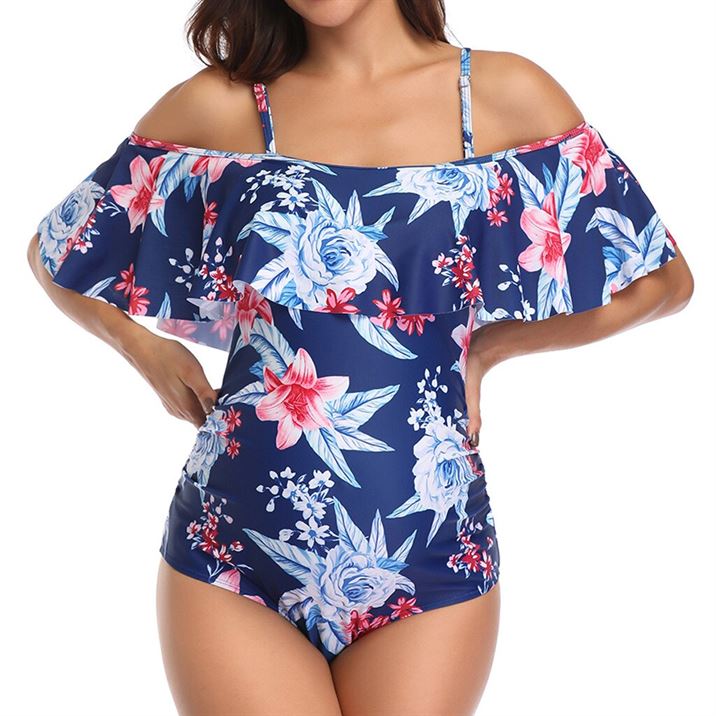 Swimsuit One-Piece Pregnant-Women Maternity Women's Print -Bl5 Sling Ruffled Large-Size
