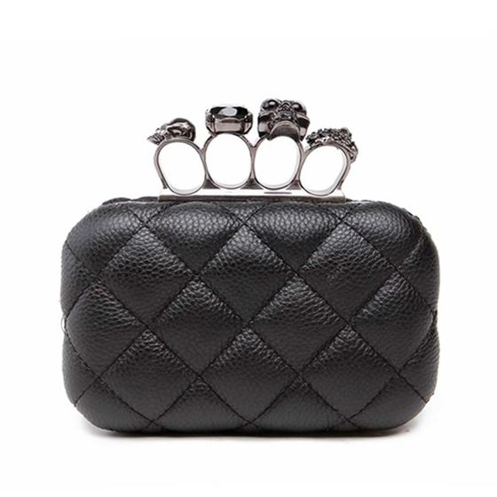 Purse Clutch-Bag Messenger-Bags Skull-Ring Plaid Black Vintage Mini Woman Ladies Luxury