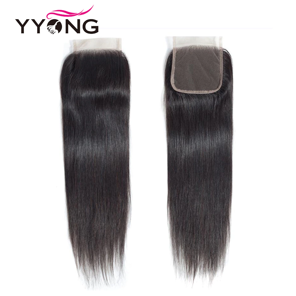Yyong Lace Closure Human-Hair Brown Brazilian Free/middle/three-part 4X4 Straight 100%Remy