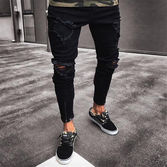 WENYUJH Ripped Jeans Pencil-Pants Zipper-Bottom Skinny Slim Straight Fashion with New-Style