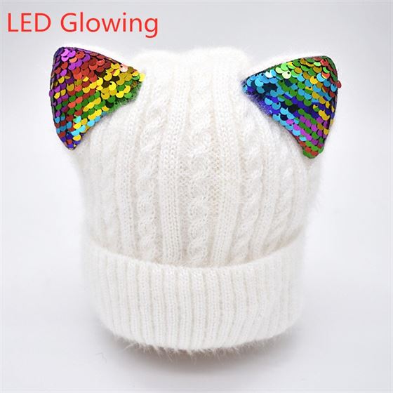 New Winter Hat And Winter children Hat For Children Warm Hat And Snood For Girls Boys Kids Hat Luminous cat ears
