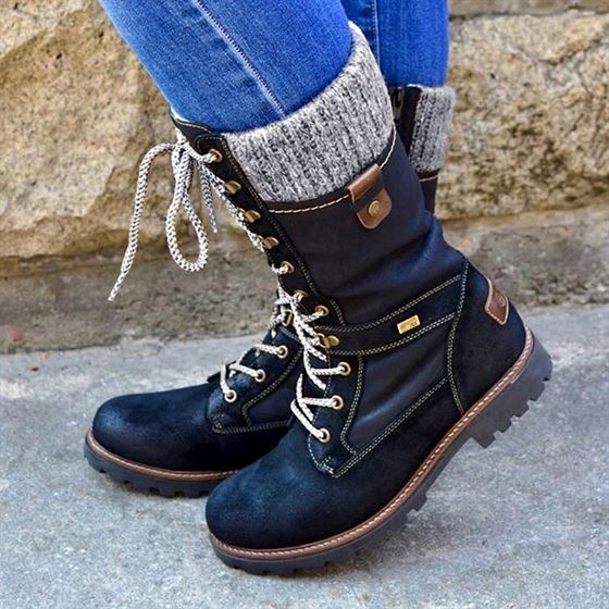 LOOZYKIT Female Shoes Lace-Up boots Platform-Decor Mid-Calf-Boots Round-Toe Women Warm