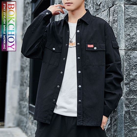 Vintage Men shirt, 2020New Fashion,long sleeve , Solid color, Cotton, Safari Style, Bokchoy - Stay stylish while working