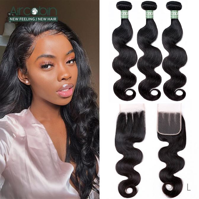 Aircabin Hair Body Wave Bundles With Closure Remy Human Hair Brazilian Body Wave Weave Bundles With Lace Closure Hair Extensions