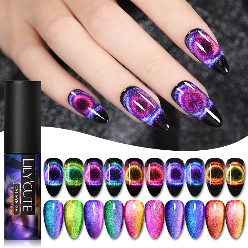 LILYCUTE Magnet Nail-Gel Polish Cat-Eye Starry Sky Purple Chameleon Soak-Off uv Blue