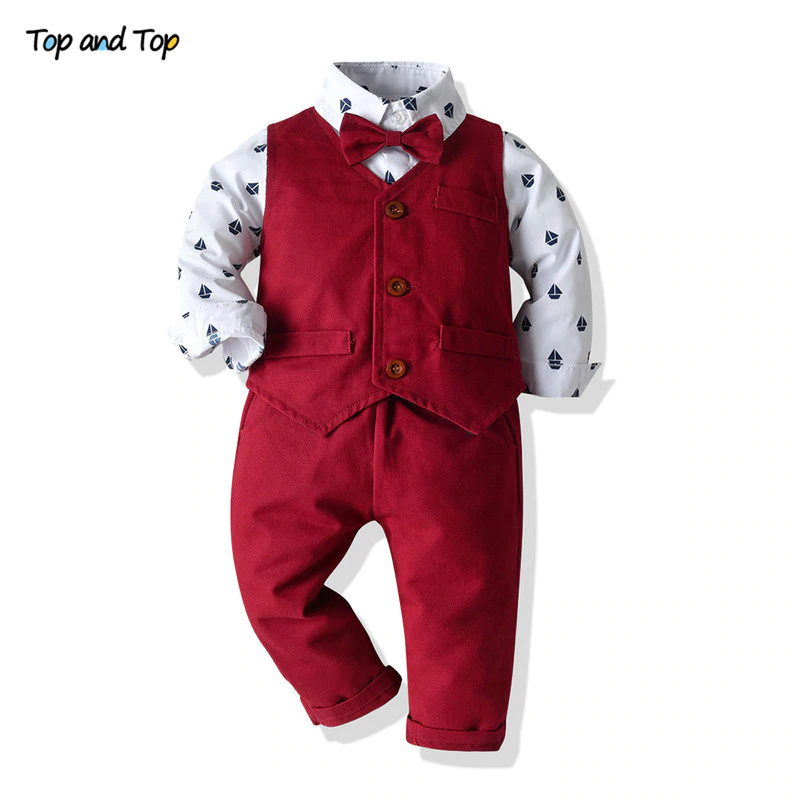Pants Clothing-Set Bowtie Top-Boys Gentleman Shirt Waistcoat Suit Kids Cotton And And