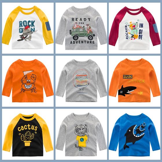 T-Shirt Cartoon-Animals Baby Kids Girls Boys Children Tops Long Sleeves Cotton Tee Print Clothing Toddler Clothes Full 2-8 Years