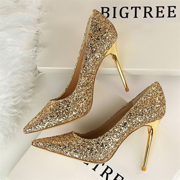 Woman Shoes Glitter Silver Stiletto Wedding Bling High-Heels Gold Fashion Red Pu