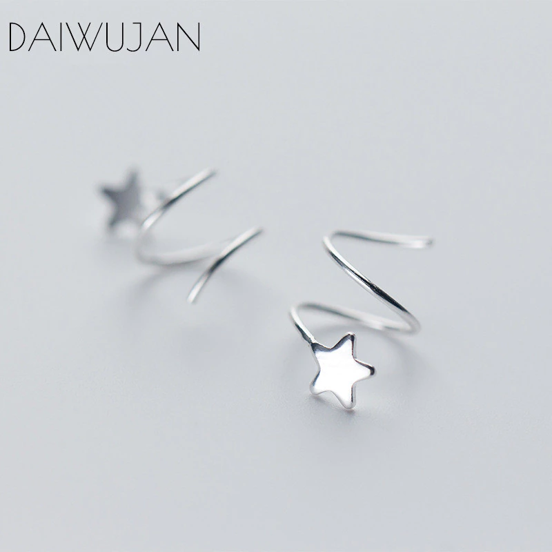 DAIWUJAN Earrings Fine-Jewelry 925-Sterling-Silver Women Star Party for Rotating-Wave-Ear-Clip