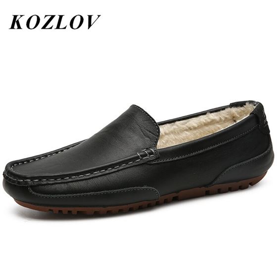 KOZLOV Driving Shoes Fur Loafers Italian Warm Designer Winter Casual Genuine-Leather