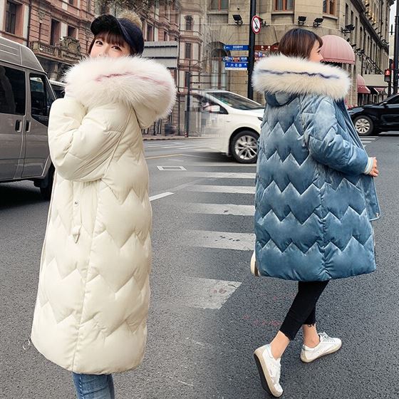 New gold velvet cotton women's long section large size Korean version of the loose thick down cotton pad women's cotton jacket