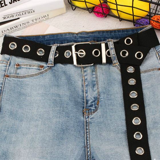 Metal Belt Jean Buckle Silver-Pin Casual-Ring Canvas Harajuku Black Long-Personality
